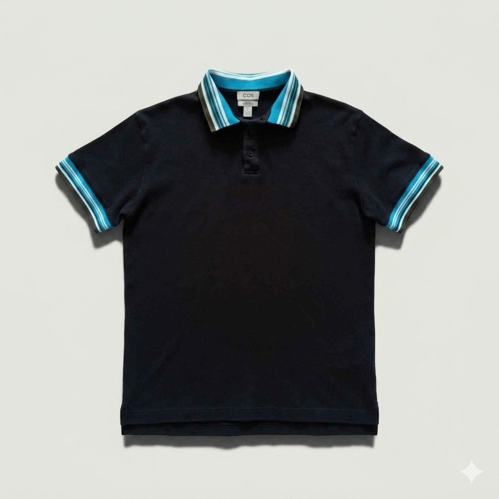 COS Polo Shirt Men XL Waffle-Knit Striped Minimalist Trim Quiet Luxury Preppy